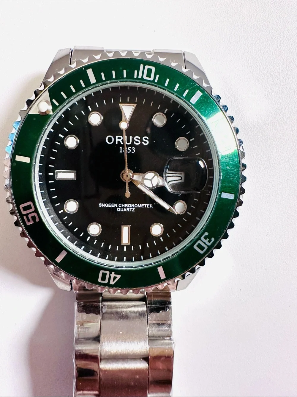 NWT Oruss 1853 Quartz Green Bezel UNTESTED  Bracelet Watch/ with Tool